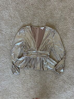 TCEC Metallic Champagne Wrap Peplum Top